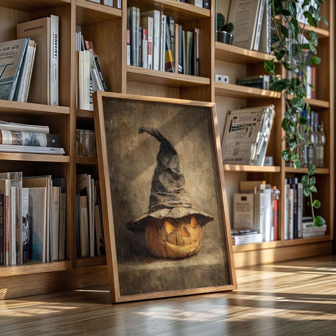 Witch Hat on Glowing Jack-O-Lantern Moody Halloween Art Poster
