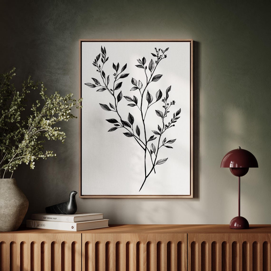 Full Botanical Leafy Branch Ink Drawing Minimalist Wall Poster - Image 4