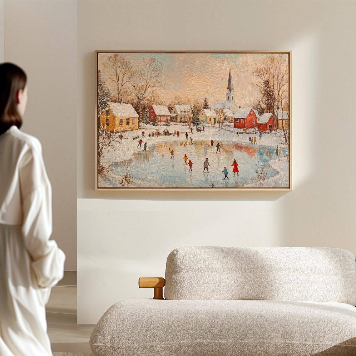 Charming Winter Village Ice Skating Pond Snowy Festive Scene Poster - Image 5