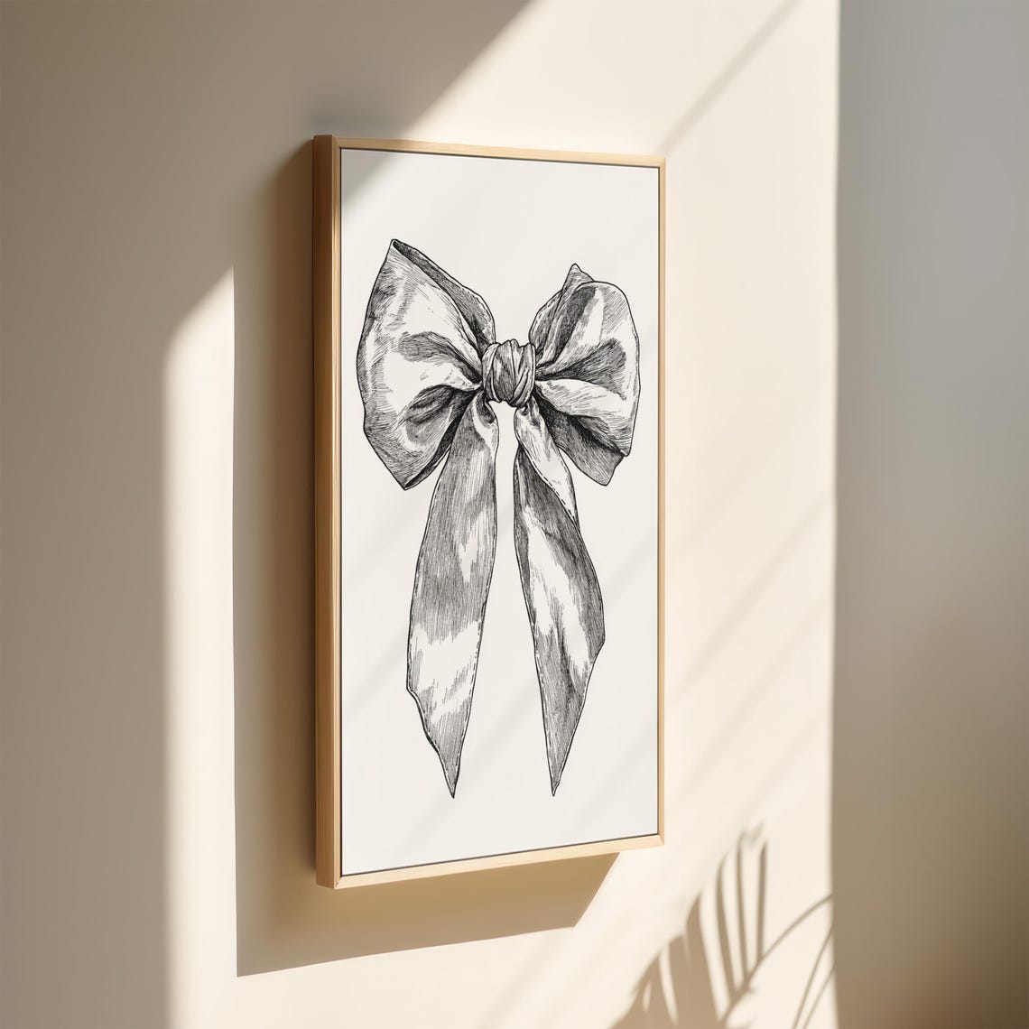Black And White Bow Drawing Elegant Vintage Ribbon Sketch Wall Art