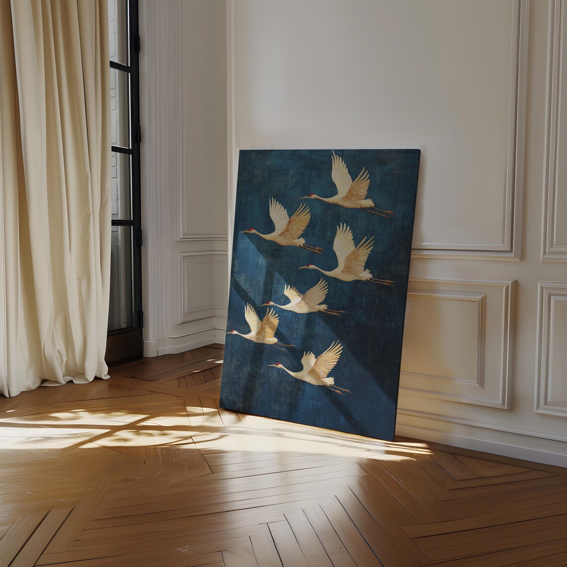 Elegant Crane Vintage Oil Painting Art Print - Image 3