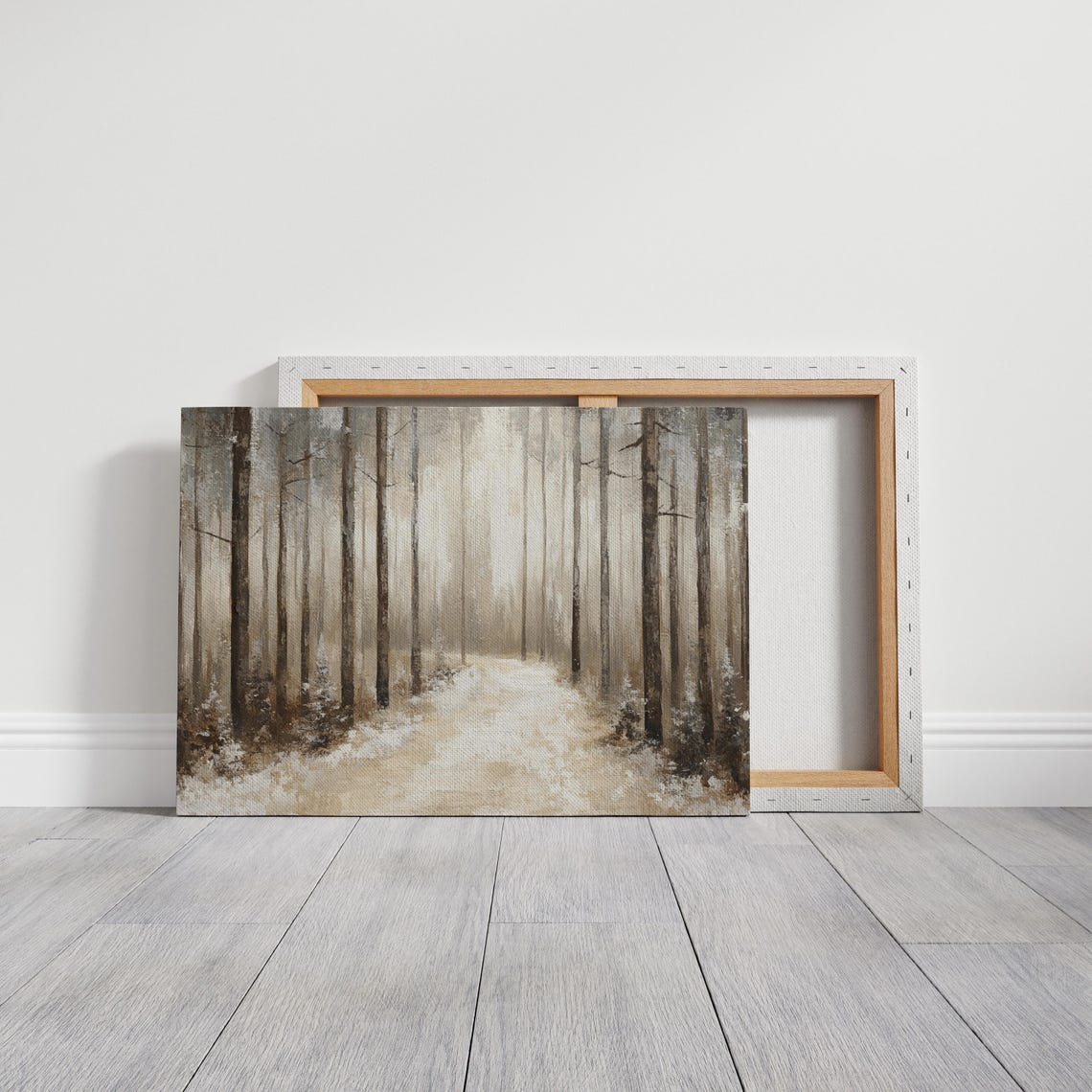 Snowy Winter Forest Path Tall Trees Tranquil Nature Wall Art - Image 3