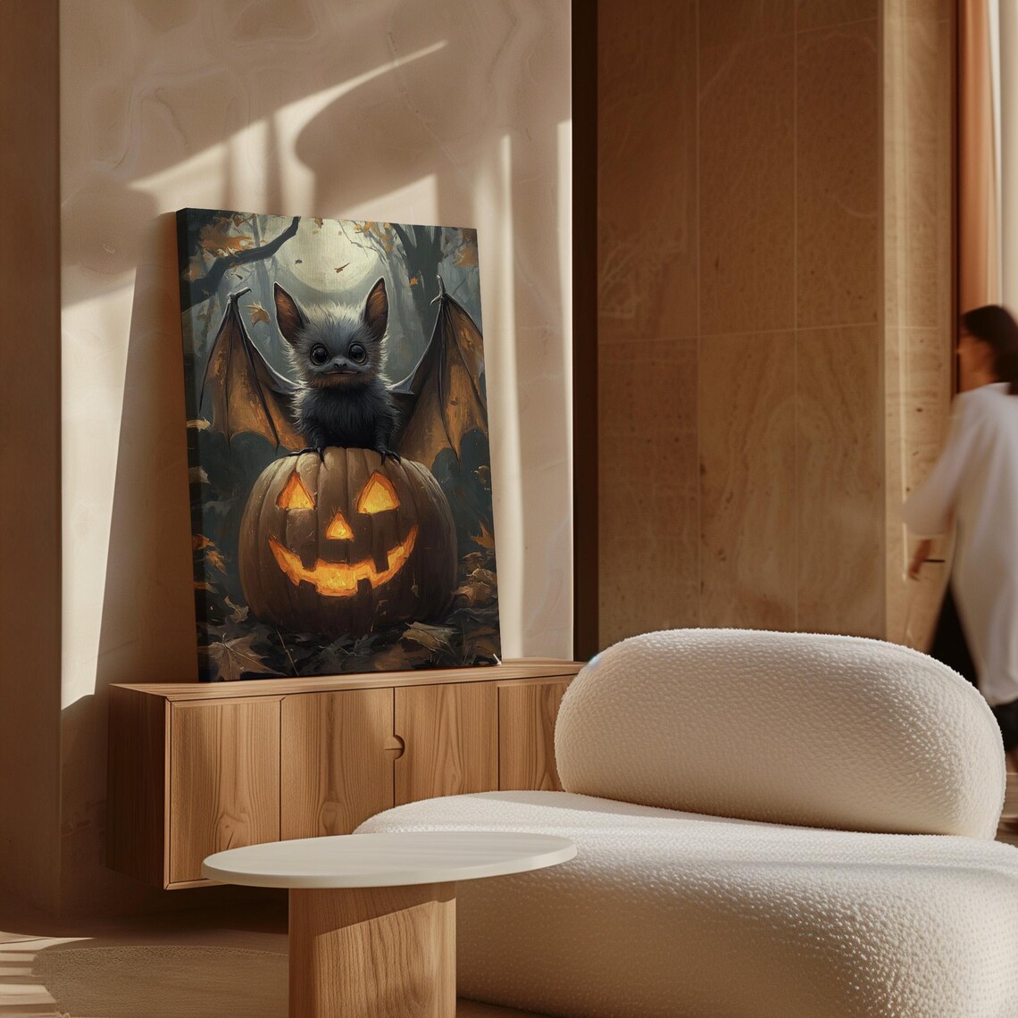Adorable Bat on Jack O Lantern, Halloween Art - Image 4