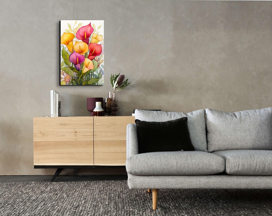 Colorful Calla Lilies On White Botanical Watercolor Art Poster - Image 6