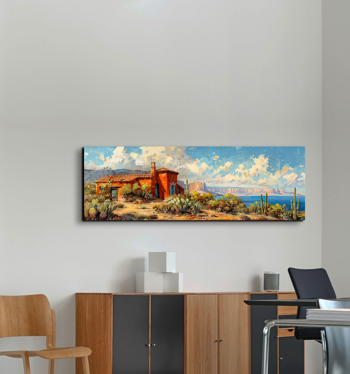 Southwest Desert Adobe House Cactus Saguaro Landscape Poster - Image 5