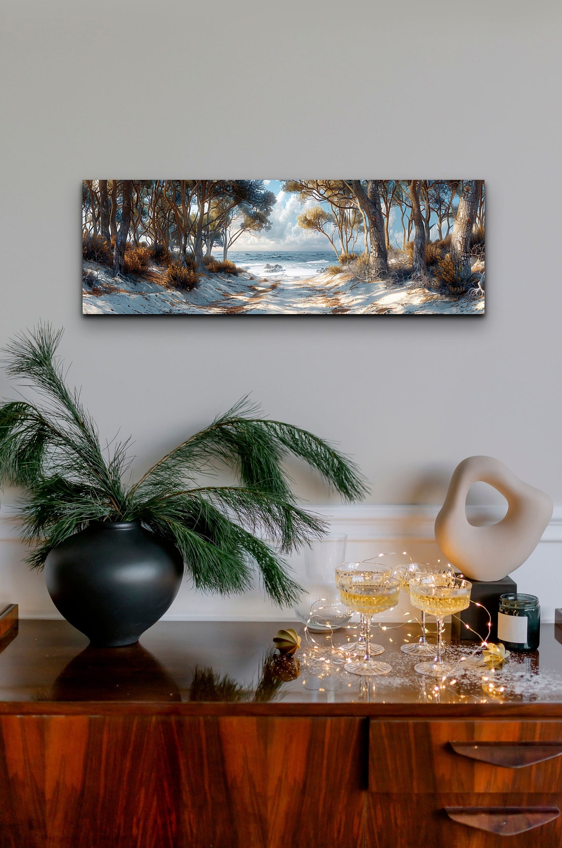 Pine Forest Path Leading to the Beach Ocean View Panorama Wall Art - Image 6