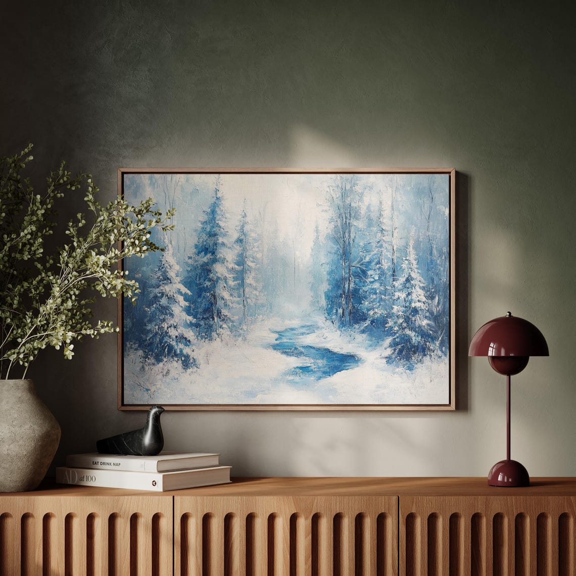 Winter Pine Forest With Misty Stream Snowy Landscape Wall Art - Image 4