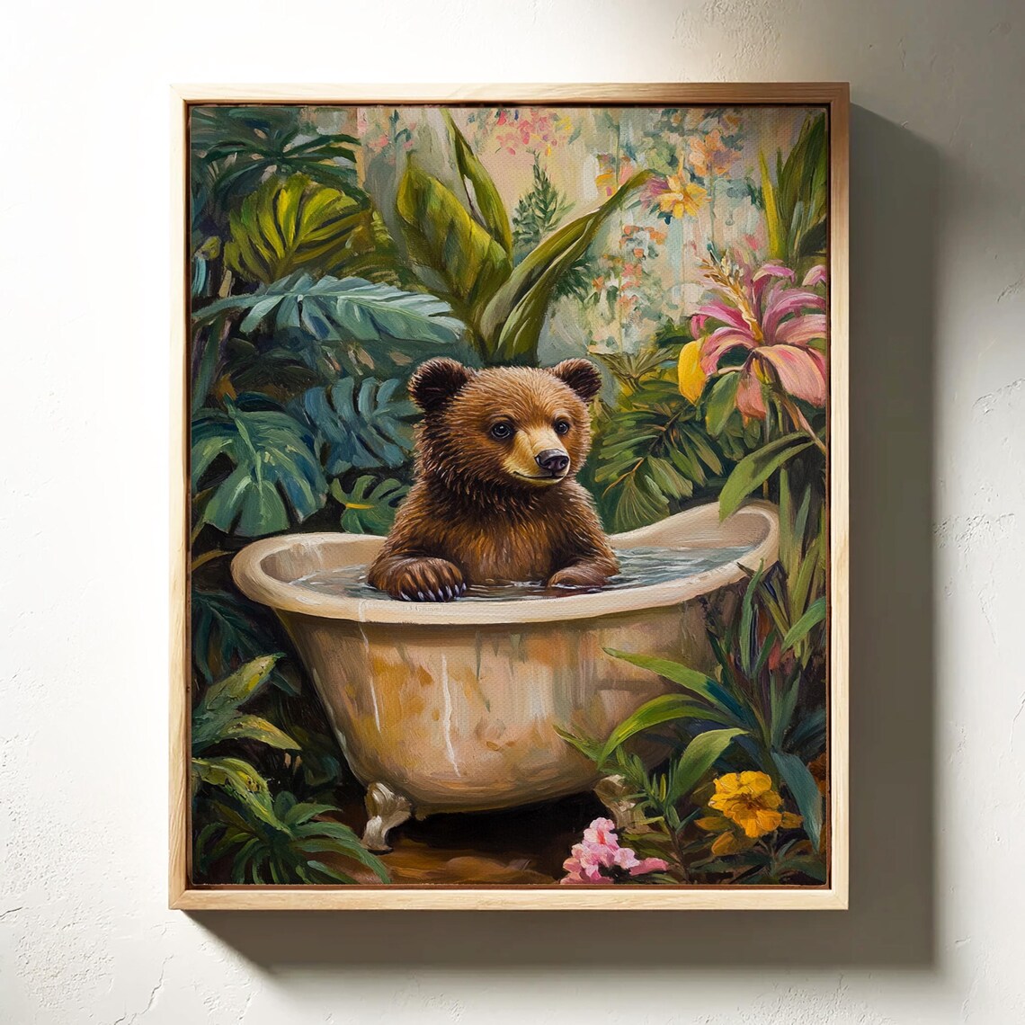 Bear Cub Relaxing Vintage Bathtub Lush Jungle Foliage Poster - Image 7