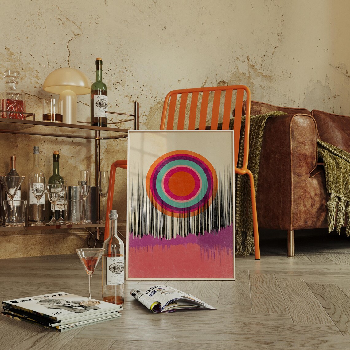 Retro Geometric Abstract Art Print, Mid-Century Modern Sunburst