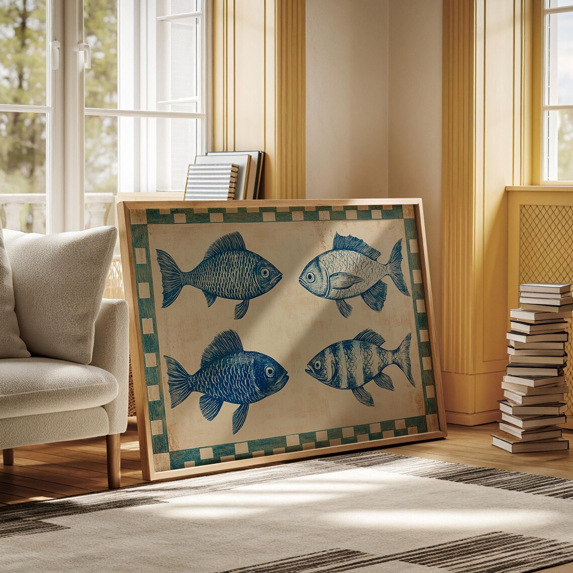 Nautical Blue Fish Art Print, Coastal Home Decor - Image 3