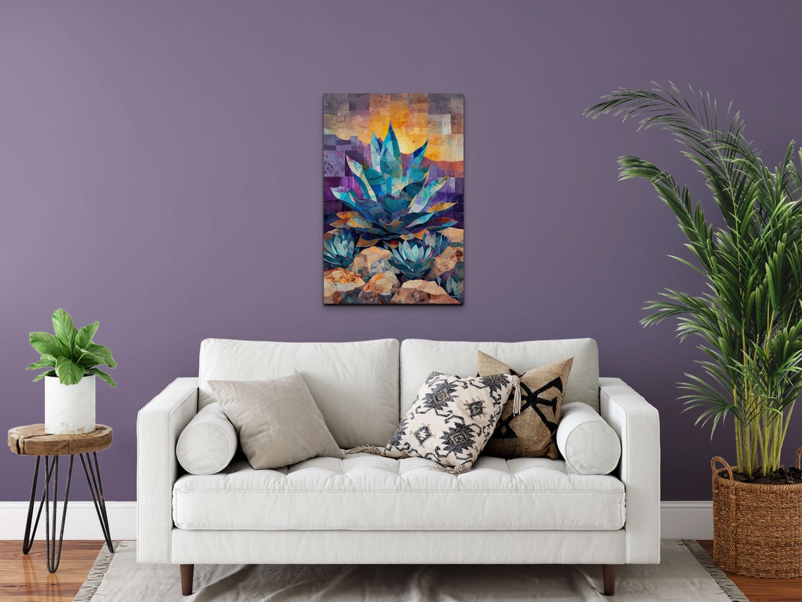 Blue Agave Abstract Patchwork Painting Purple Sunset Desert Poster - Image 7