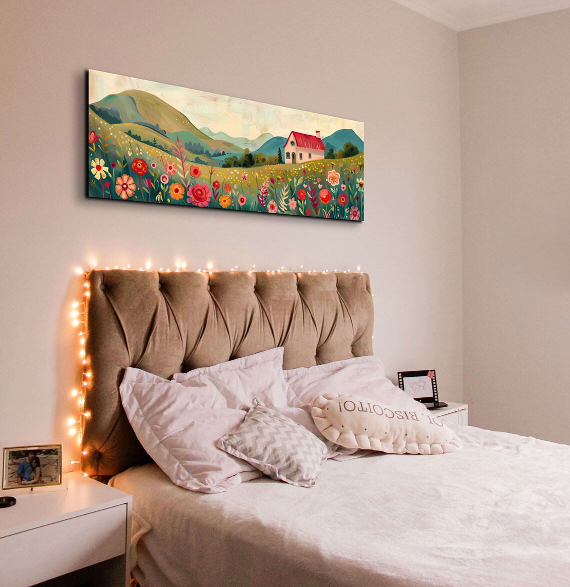 Whimsical Folk Art Cottage in Wildflower Meadow Rolling Hills Poster - Image 5