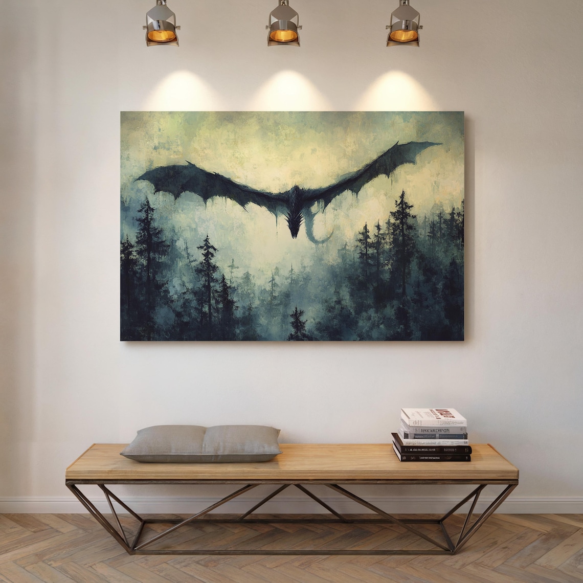 Mystical Dragon Over Misty Forest, Fantasy Art Print - Image 4