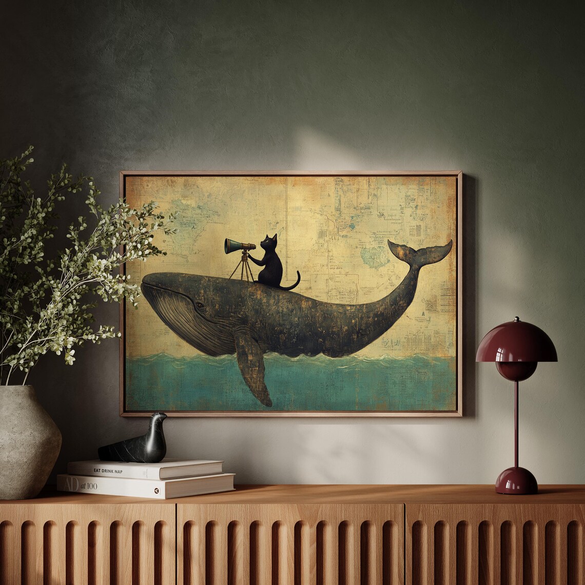 Whimsical Cat and Whale Adventure, Vintage Nautical Map - Image 3