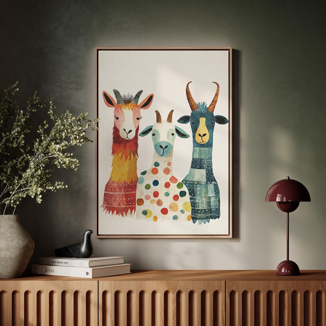 Whimsical Trio Goat Llama Friends Colorful Kids Nursery Canvas Poster - Image 6