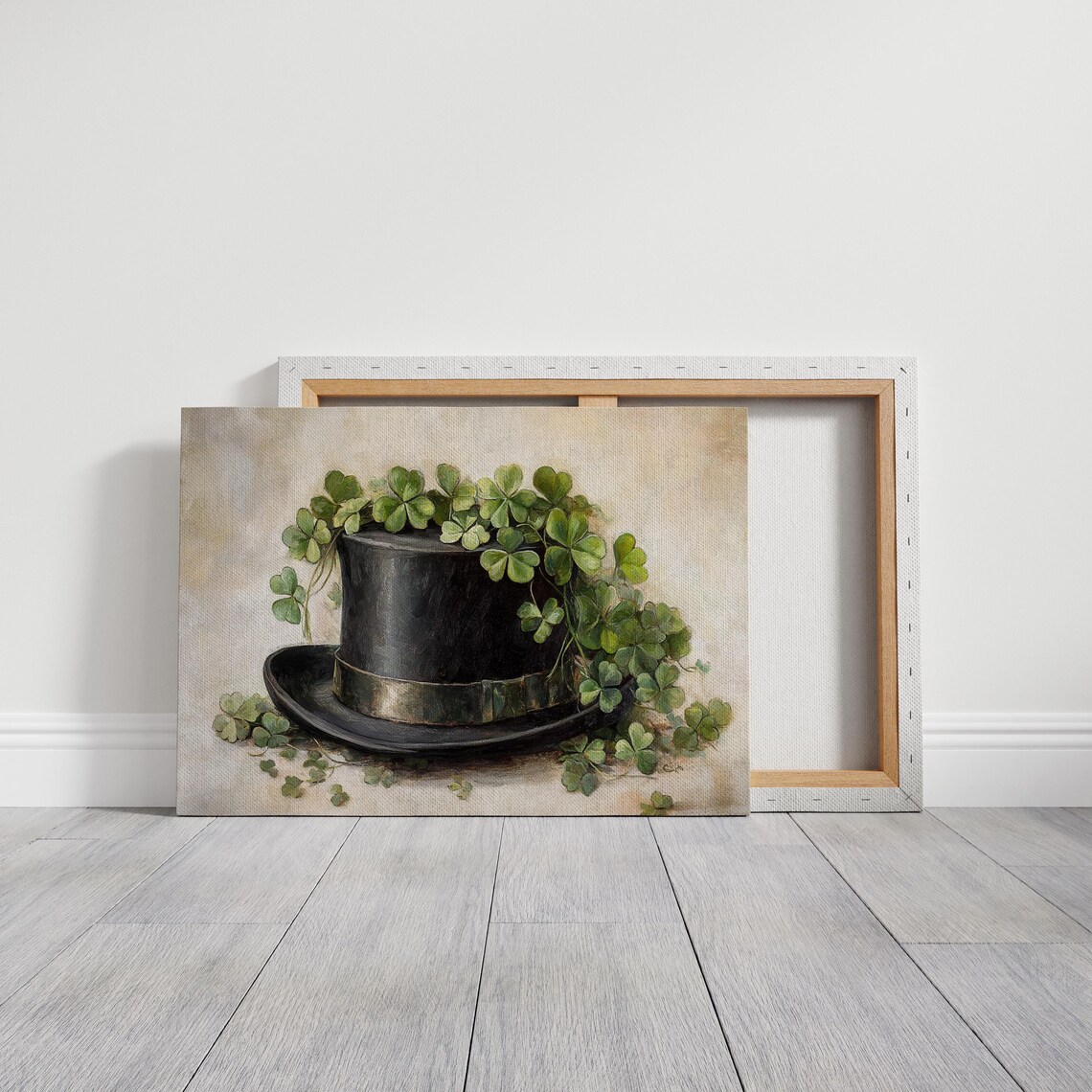 Black Top Hat With Green Shamrocks, St Patricks Day Art Print - Image 5