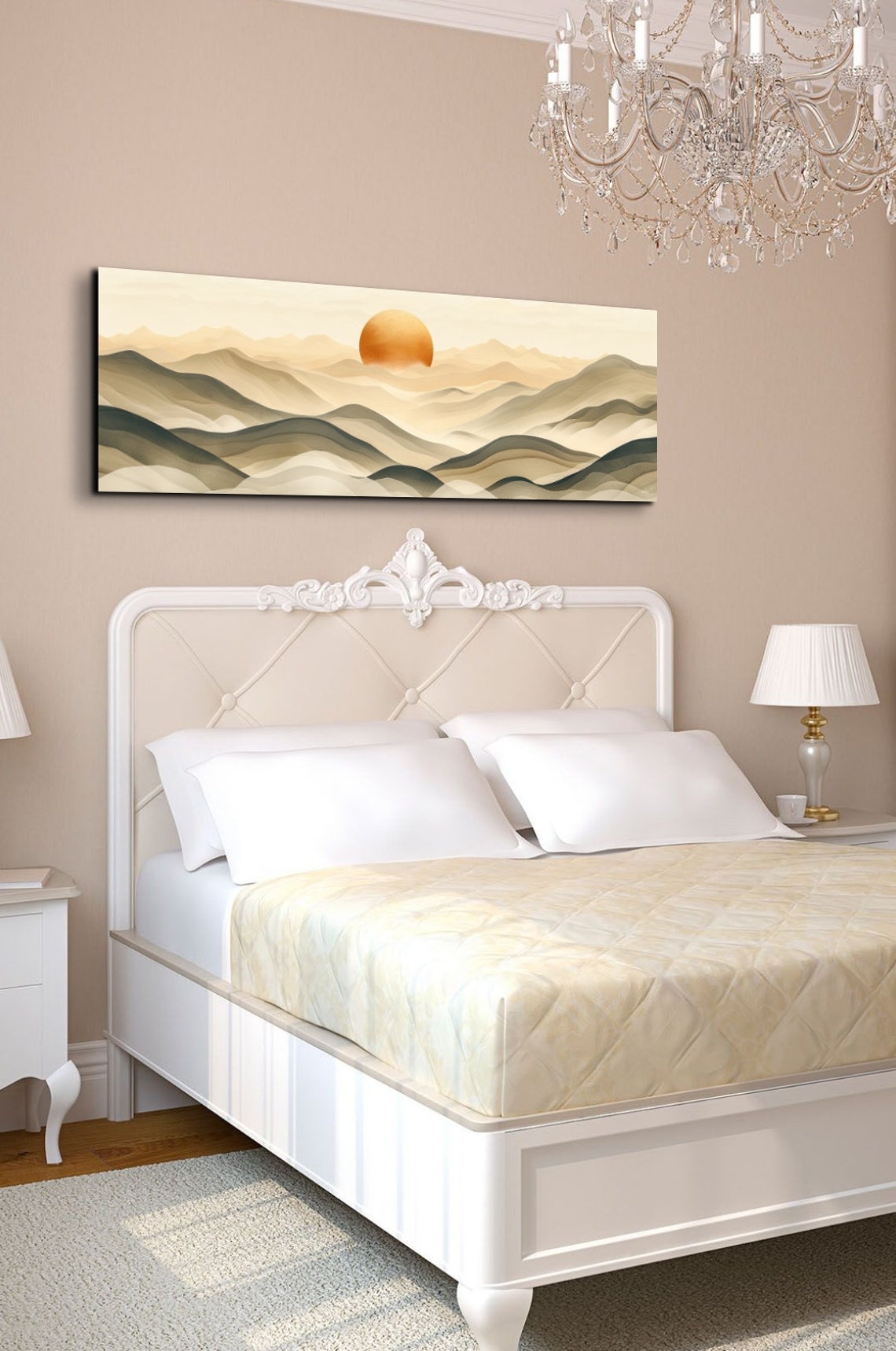 Boho Sunrise Layered Mountain Waves Neutral Minimal Panoramic Wall Art - Image 7