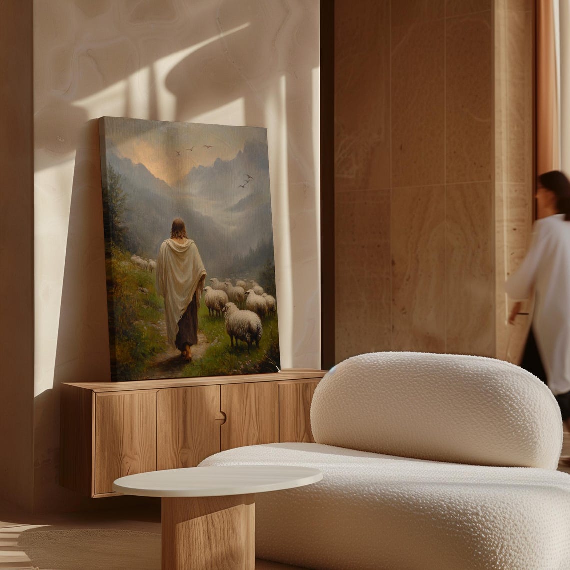 Jesus Leading Sheep Mountain Valley Good Shepherd Faith Poster - Image 6