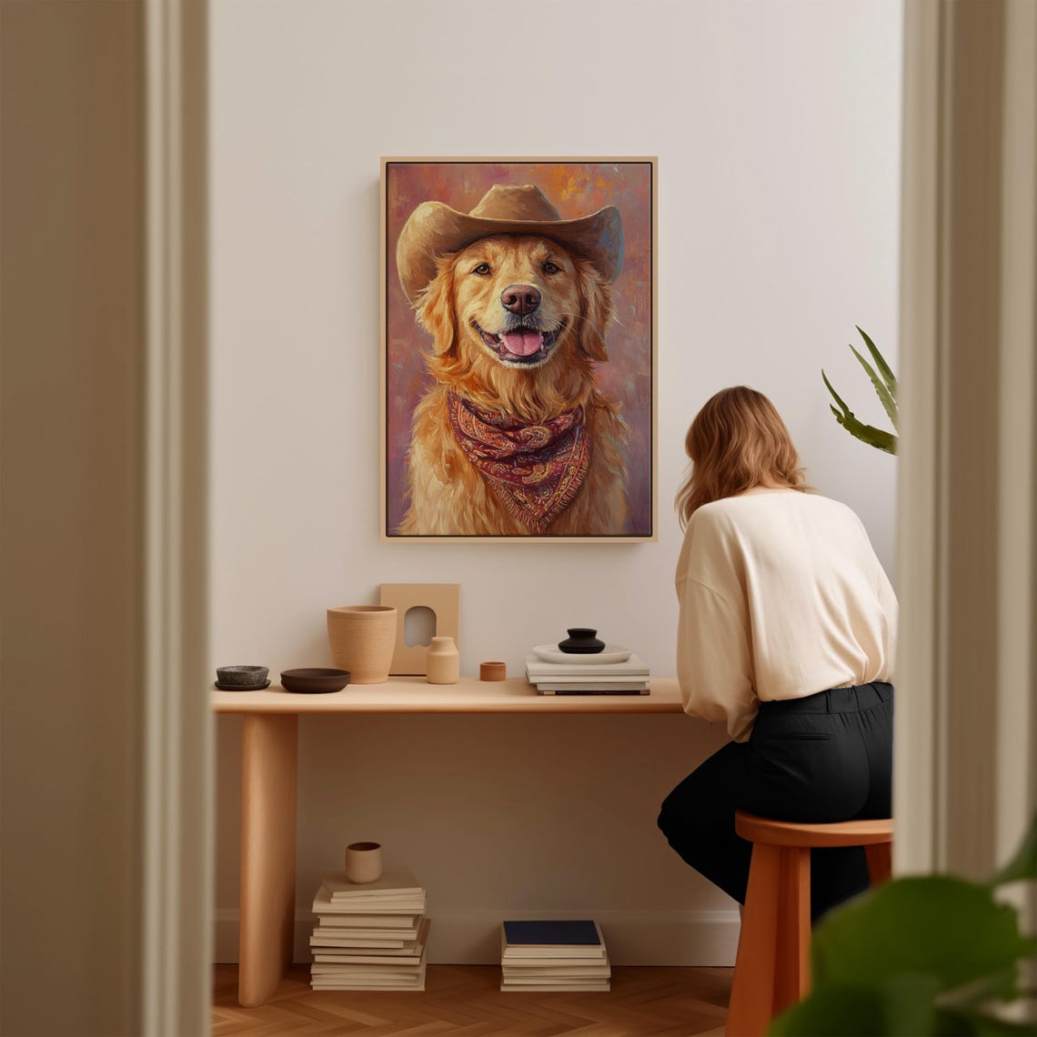 Happy Golden Retriever Cowboy Rustic Western Ranch Dog Poster - Image 2