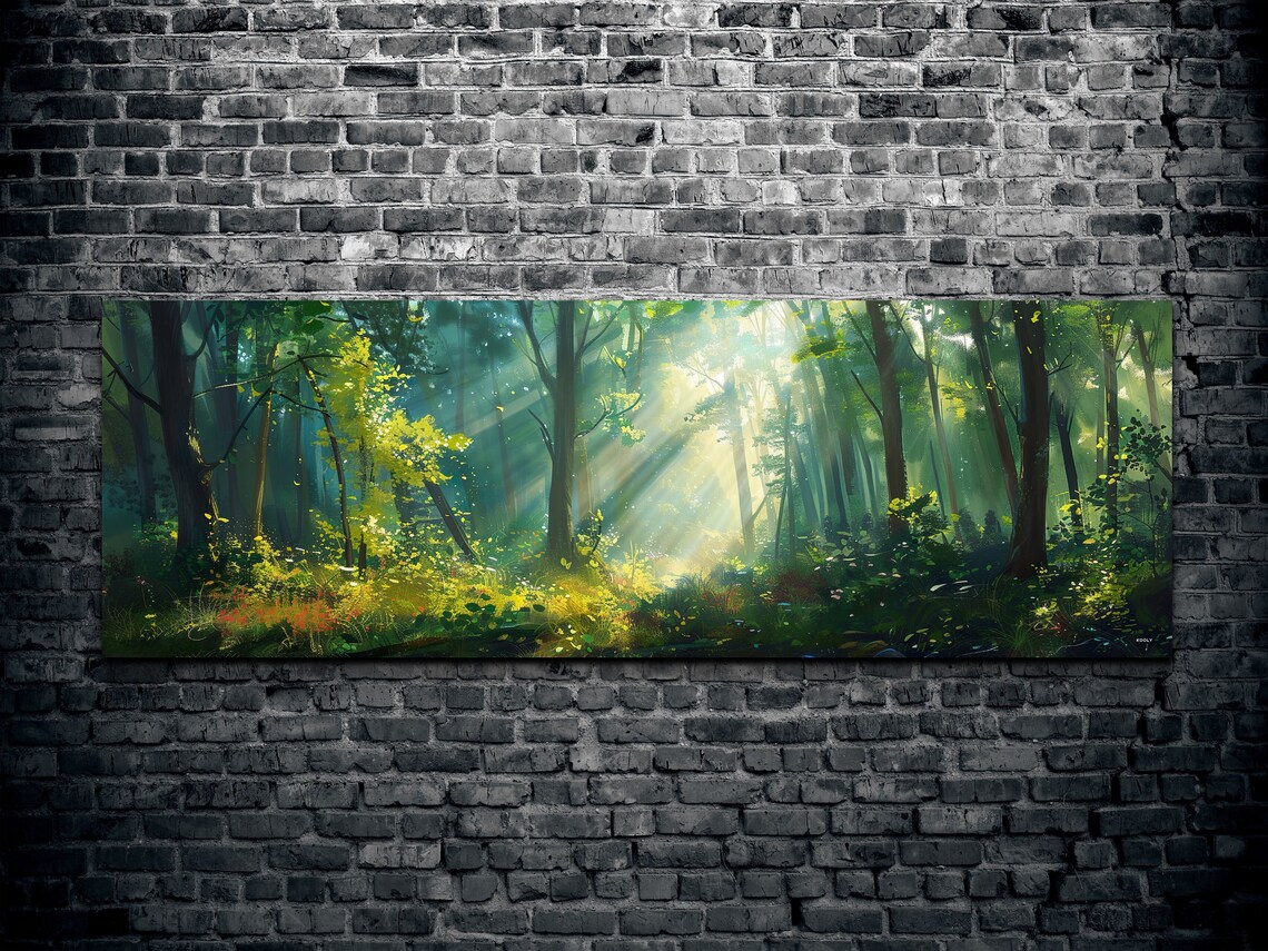 Panoramic Forest, Foggy Pine Tree Landscape Art Print - Image 2