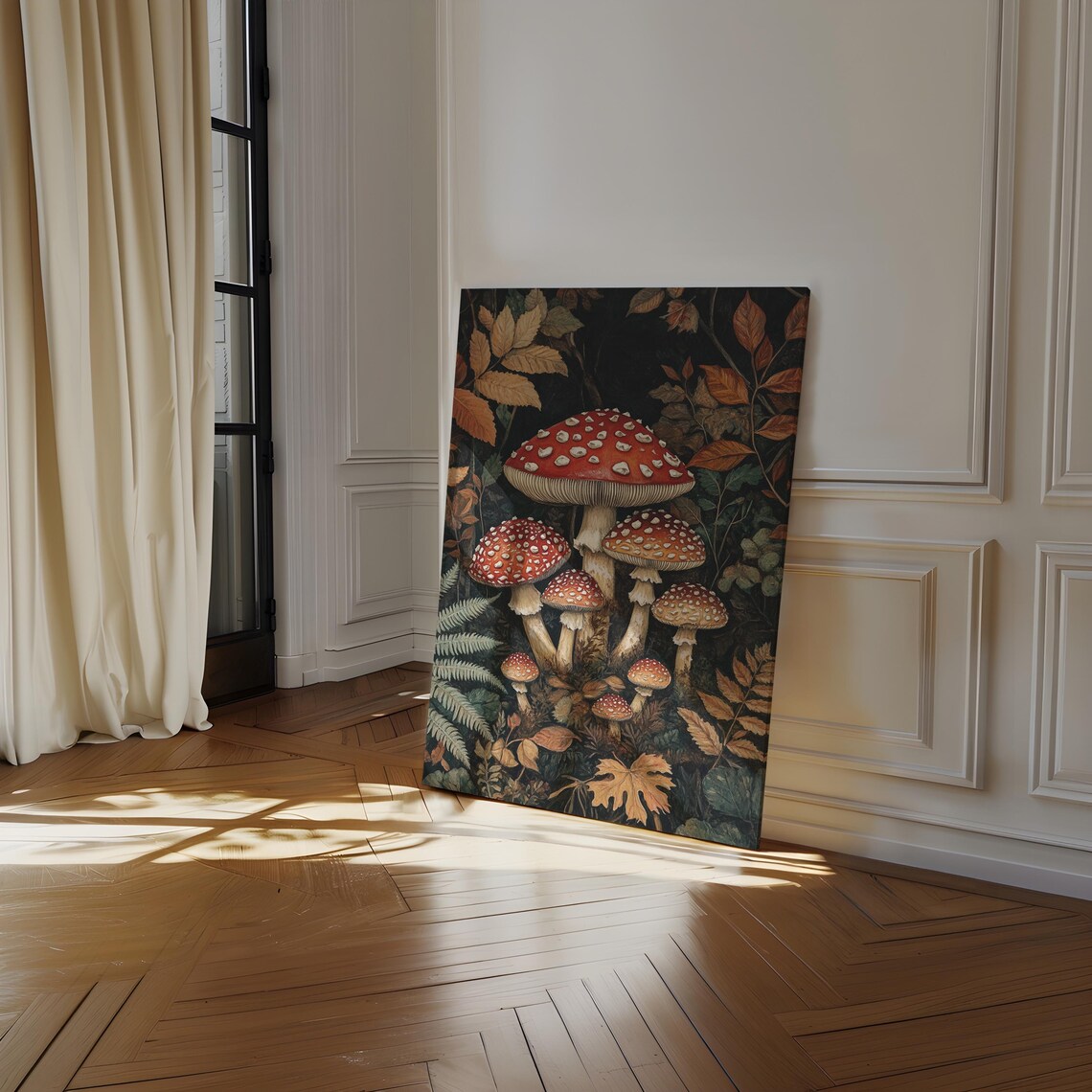 Enchanting Red Fly Agaric Mushrooms Moody Autumn Forest Poster - Image 5