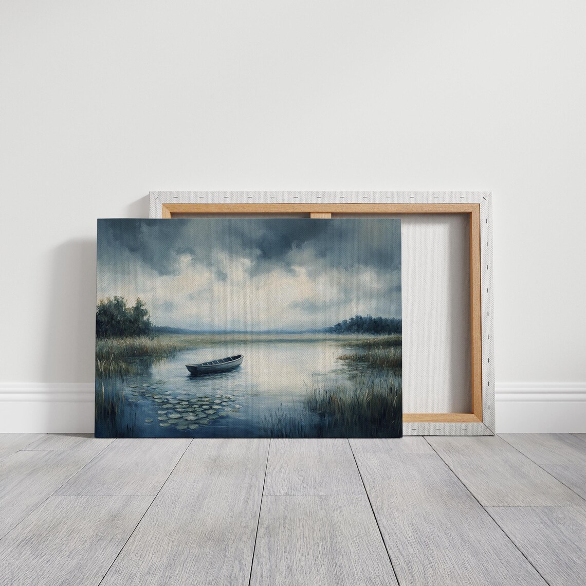 Lonely Rowboat On Misty Lake, Vintage Landscape Art Print - Image 2