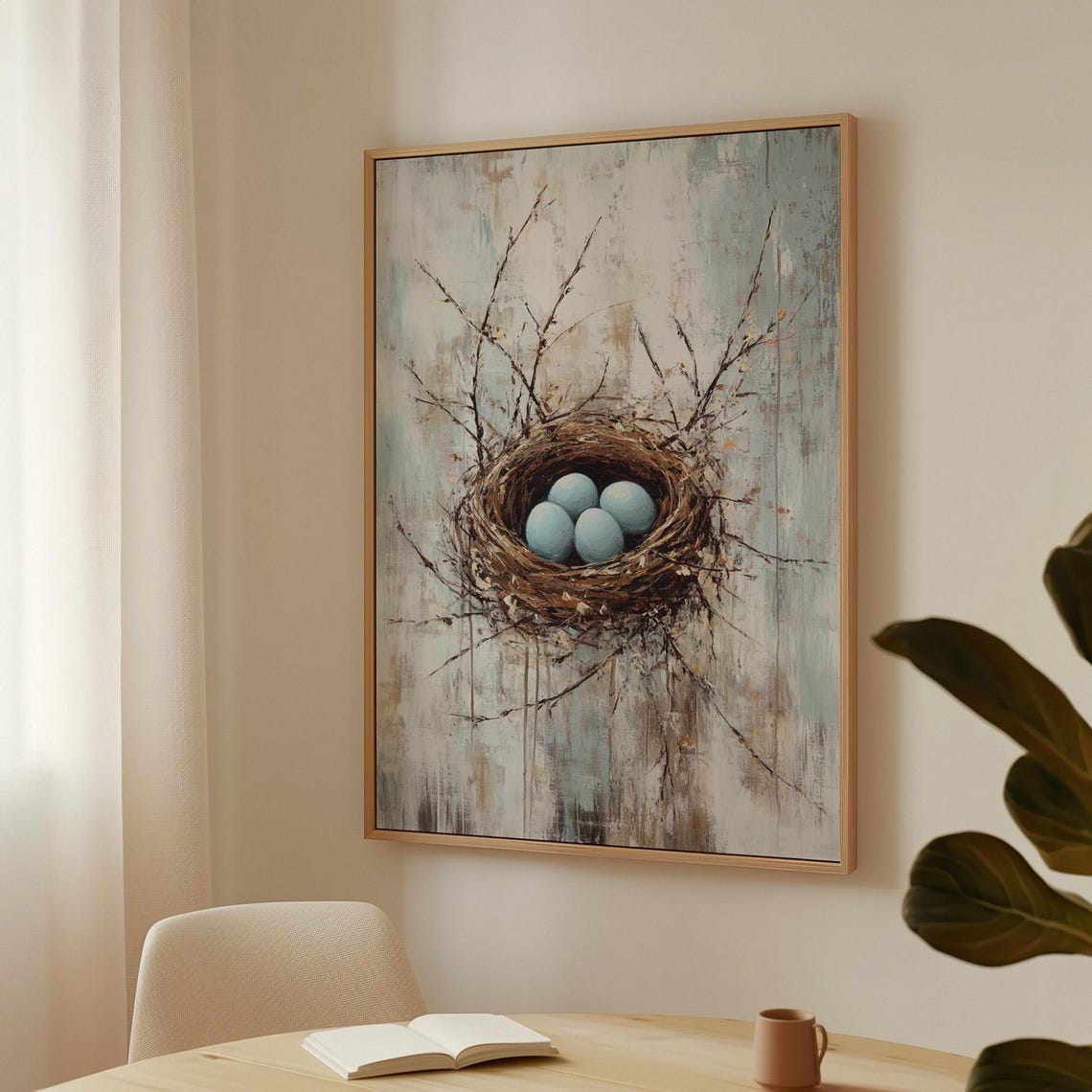 Rustic Bird Nest With Four Blue Eggs On Weathered Wood Poster - Image 3