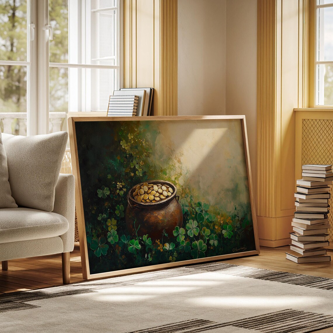 Pot Of Gold With Shamrocks, Irish-Inspired Art Print - Image 3