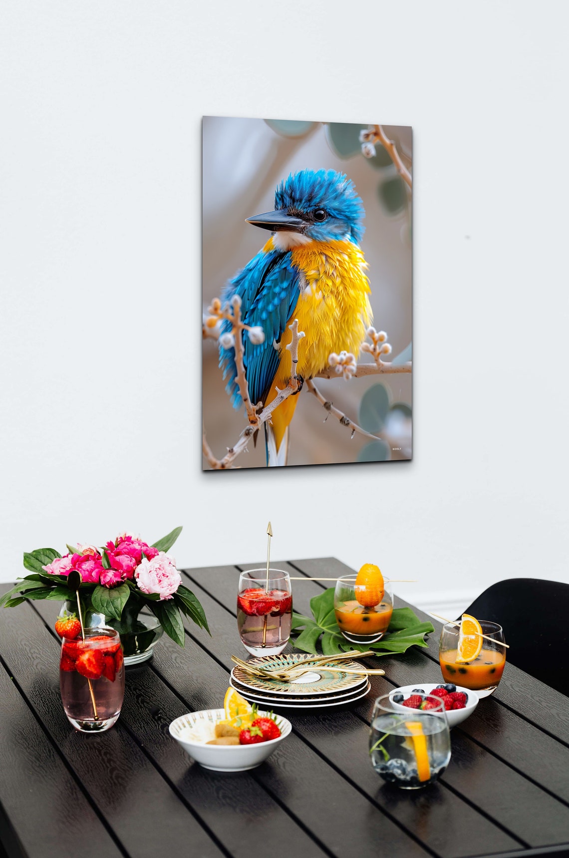 Malachite Kingfisher On Branch Vibrant Blue Yellow Bird Photo Wall Art - Image 7