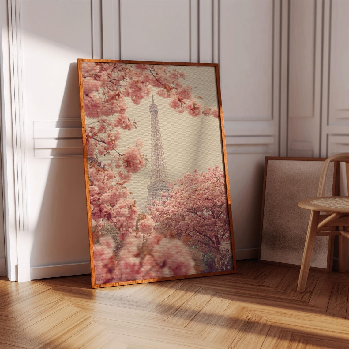 Eiffel Tower Paris in Pink Cherry Blossom Spring Photo Poster