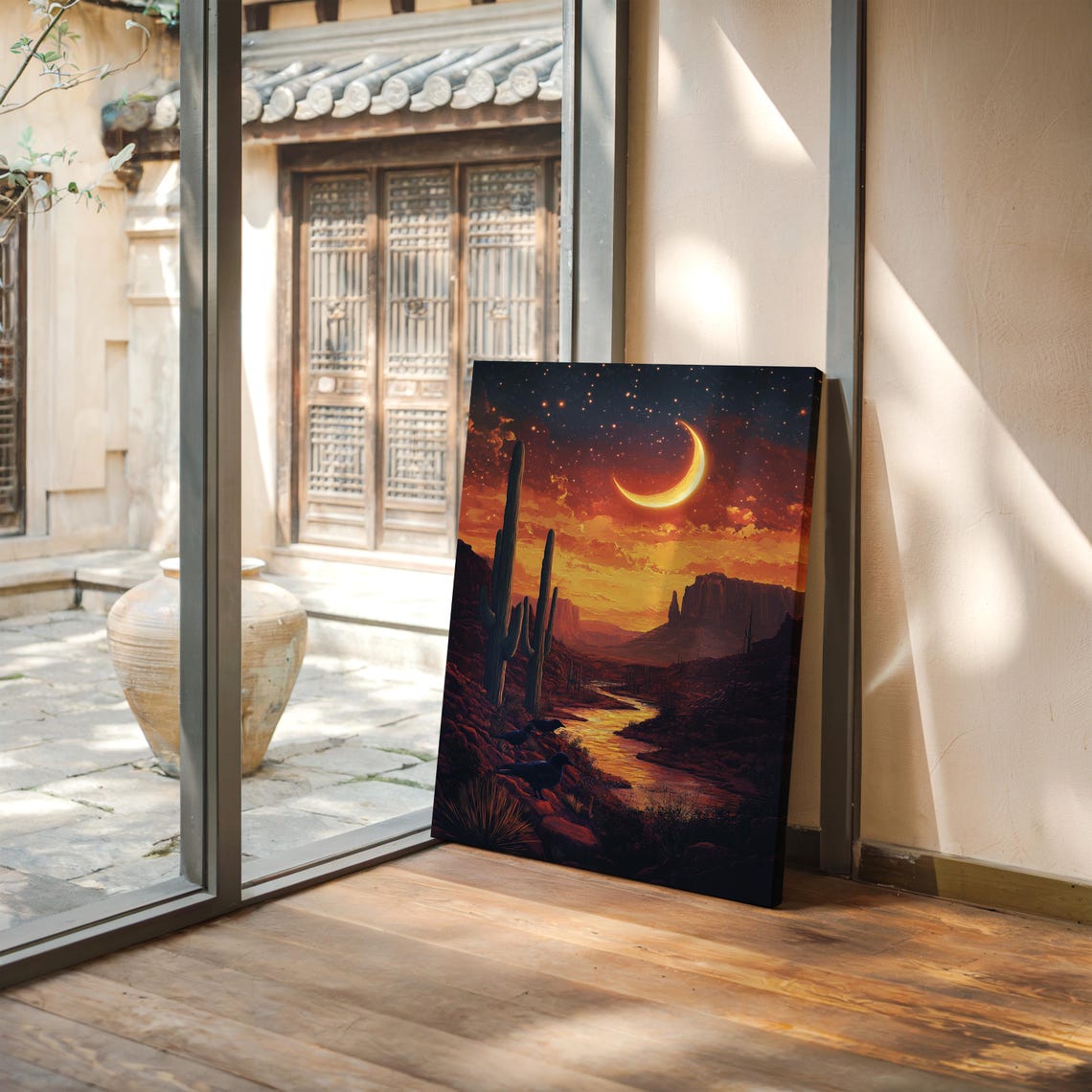 Starry Desert Canyon Night With Crescent Moon And Ravens Poster - Image 4