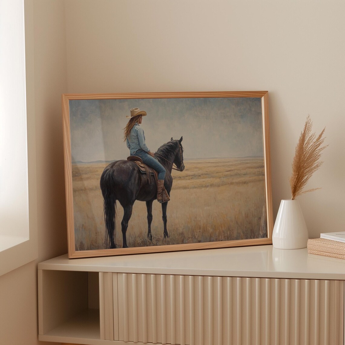 Cowgirl On Horse Prairie Ride Painterly Western Scene Poster