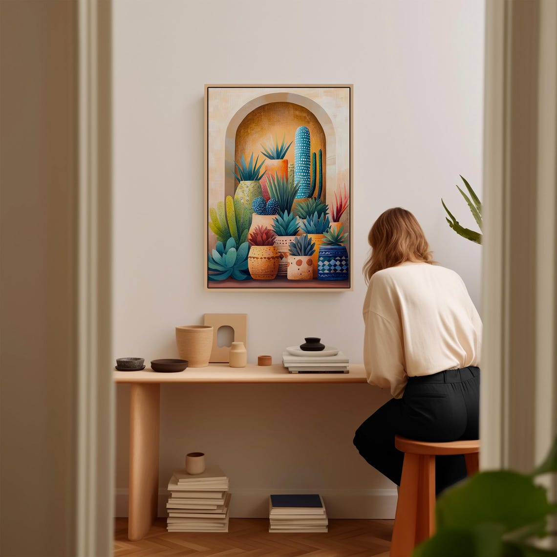 Potted Cacti And Succulents Under Desert Arch Colorful Boho Poster - Image 4