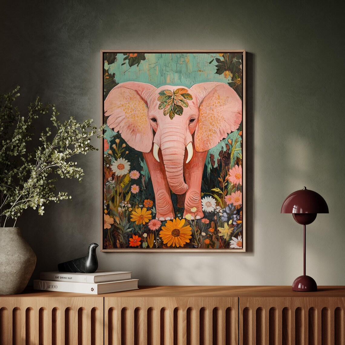 Pink Elephant Boho Art Print, Floral Wildlife - Image 7