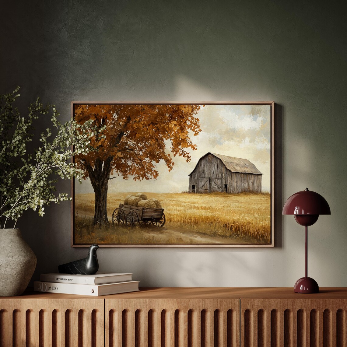 Rustic Farmhouse Autumn Barn Landscape Art Print - Image 3