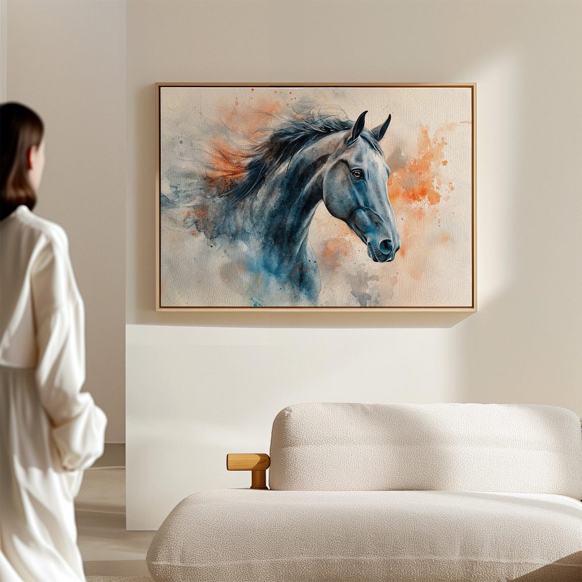 Wild Horse Head Watercolor Painting With Rust Orange Splash Poster - Image 6