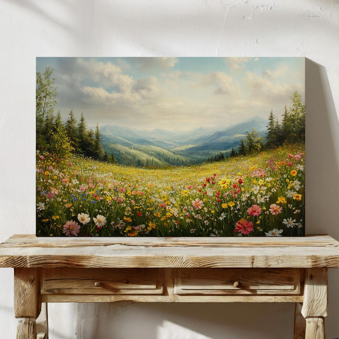 Vibrant Wildflower Meadow Alpine Valley Blue Mountains Poster - Image 7