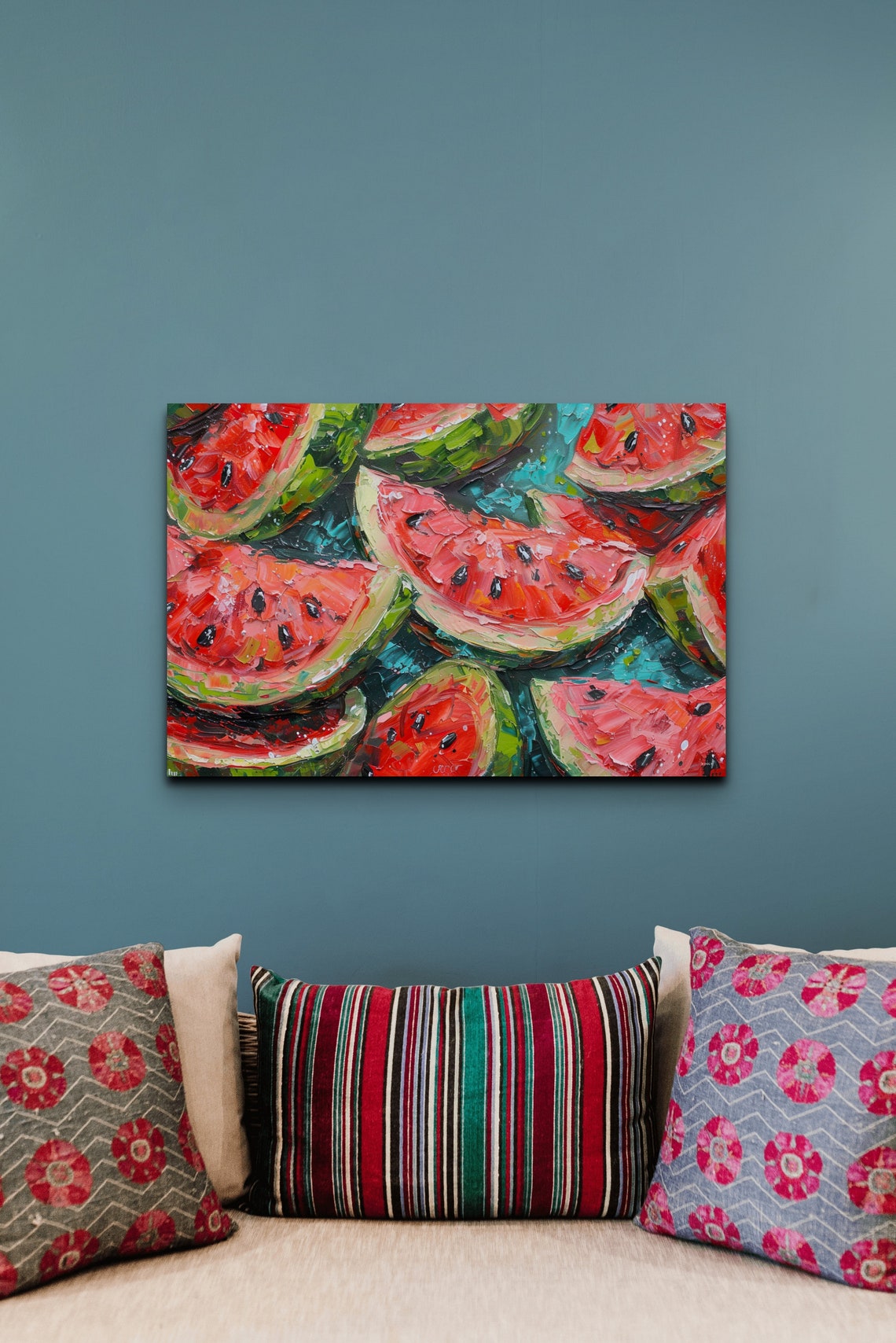 Vibrant Watermelon Slice Pattern Dark Background Fruit Poster