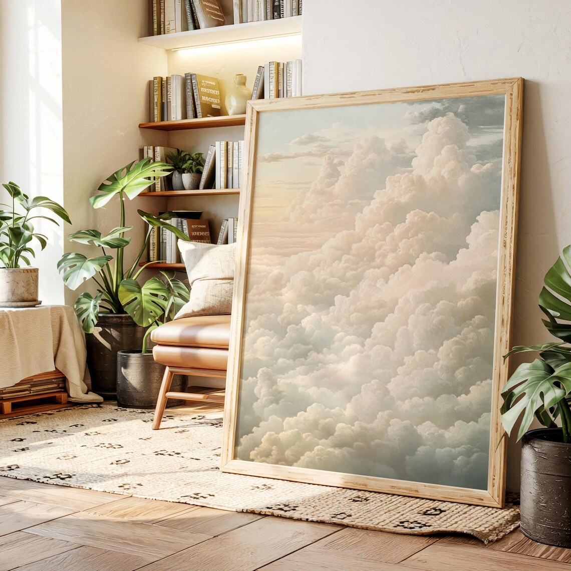 Creamy Vintage Clouds Over Sage Green Calm Sky Bedroom Poster