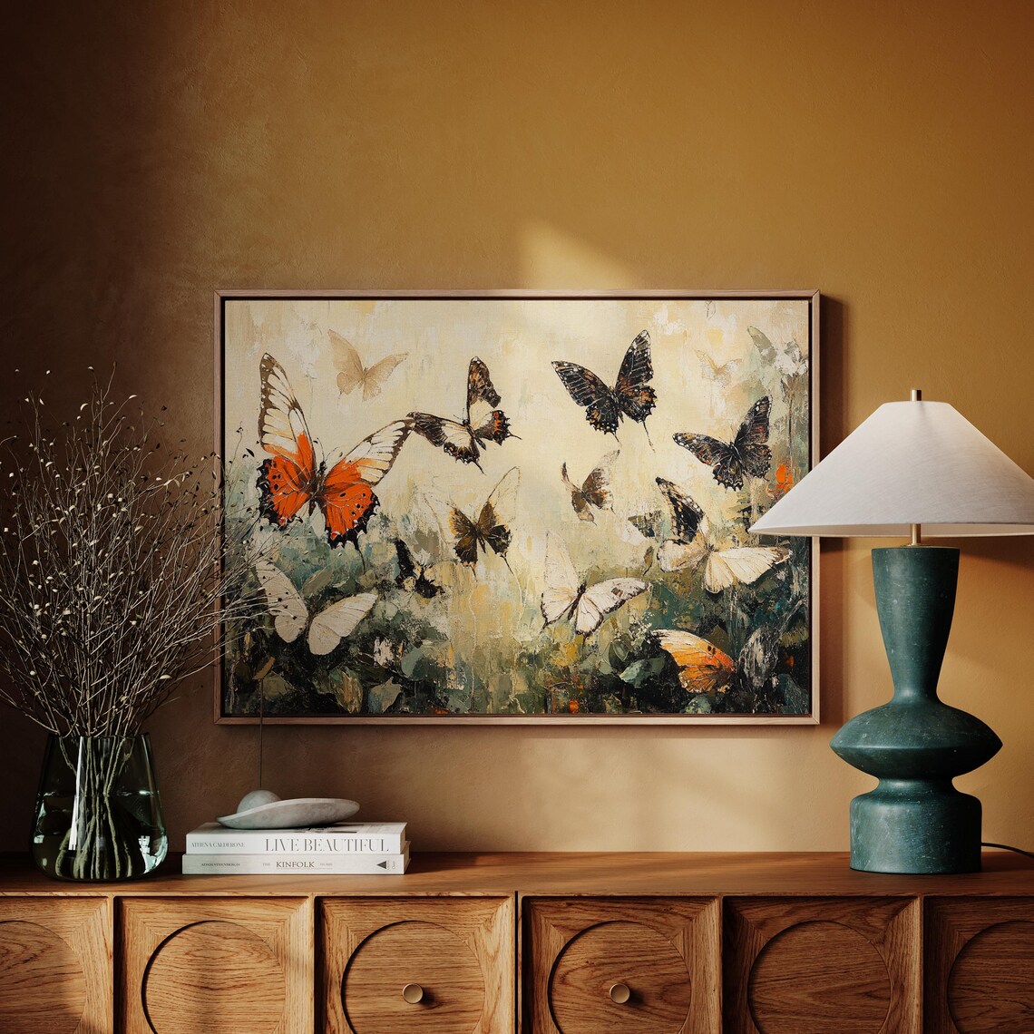 Butterflies in Flight Textured Oil Painting Orange Nature Poster - Image 6