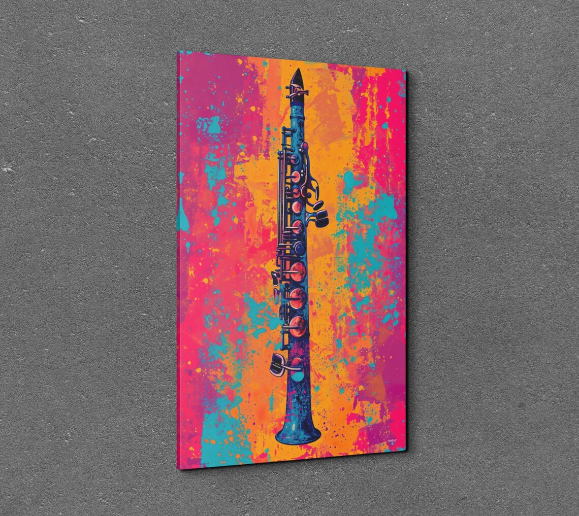 Pop Art Clarinet Pink Orange Modern Music Instrument Wall Art - Image 3