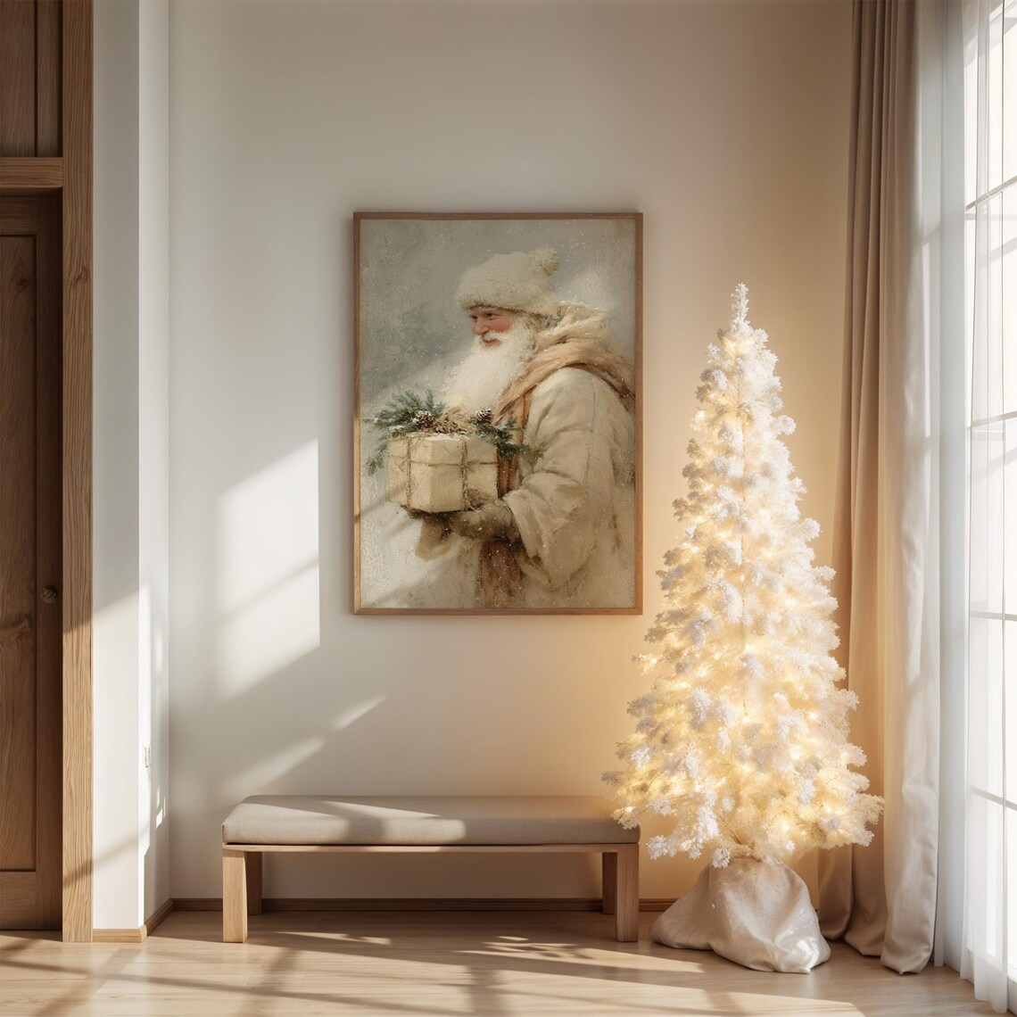 Vintage White Santa Claus With Gifts Poster