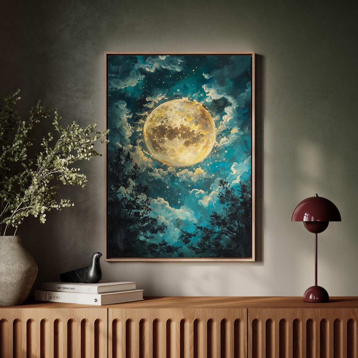 Radiant Full Moon Celestial Night Sky Wall Art