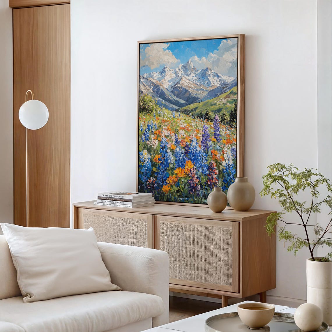 Snowcapped Mountain Bluebonnet Meadow Impasto Oil Painting Poster - Image 5