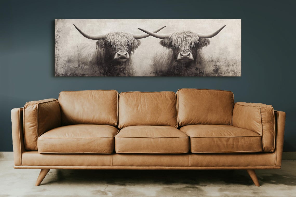 Highland Cow Pair Black And White Rustic Farmhouse Animal Poster - Image 2