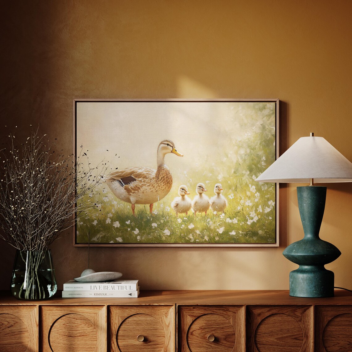 Mother Duck and Ducklings, Rustic Farmhouse Meadow Art Print - Image 4