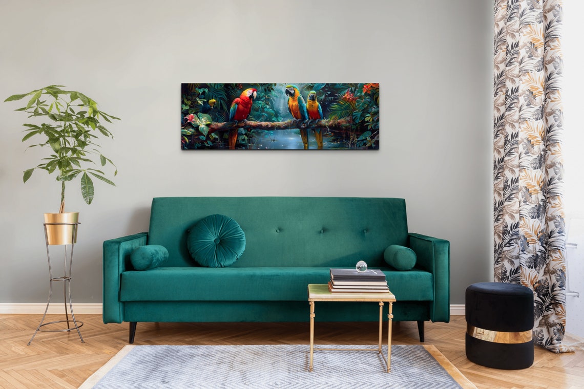 Colorful Macaw Parrots On Rainforest Branch Tropical Art Poster - Image 4