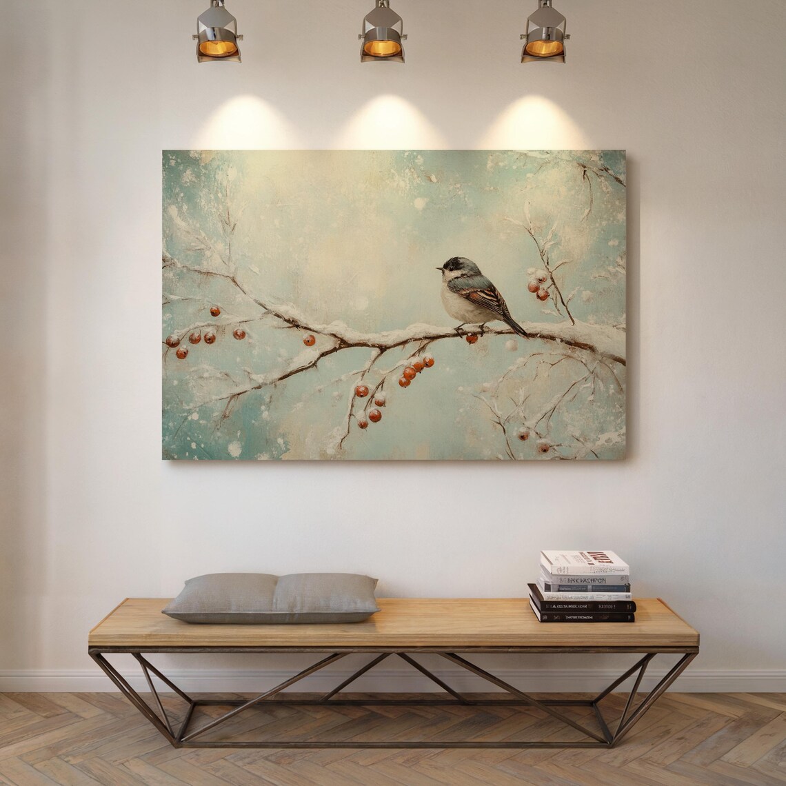 Winter Bird, Snowy Branch With Red Berries Art Print - Image 6