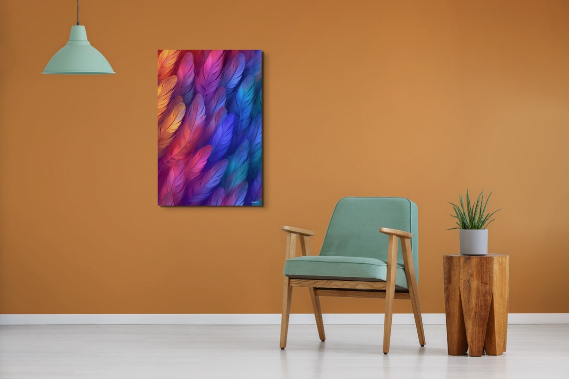 Rainbow Feathers Gradient Colorful Plumage Closeup Art Poster - Image 6