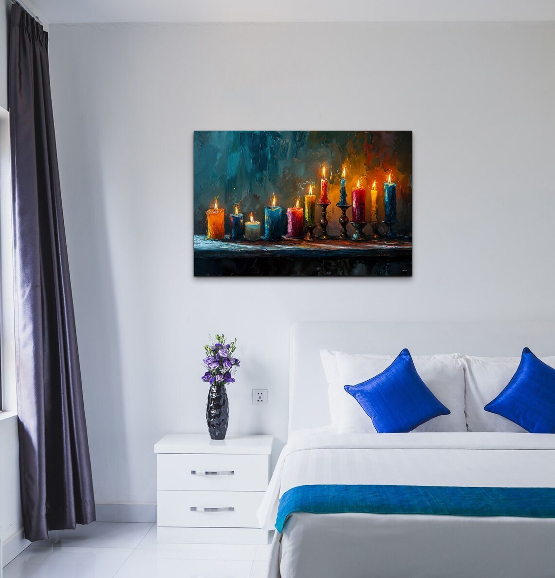 Lit Candles Oil Painting Colorful Flames Cozy Still Life Poster - Image 5